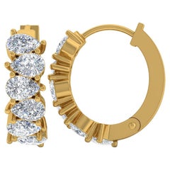2 Carat SI Clarity HI Color Pear Brilliant Cut Diamond Yellow Gold Hoop Ears