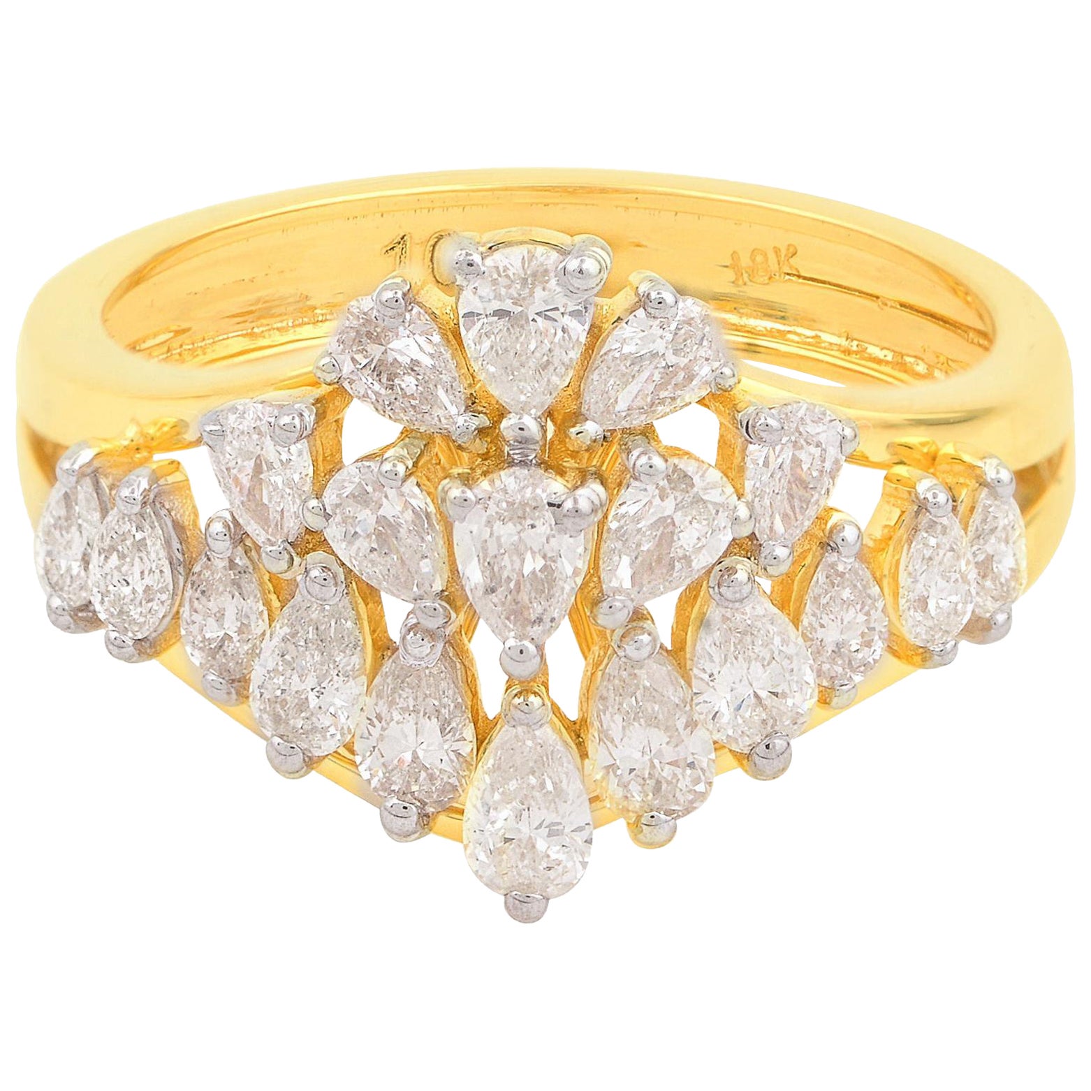 Real 1.15 Carat SI Clarity HI Color Pear Diamond Dome Ring 18 Karat Yellow Gold