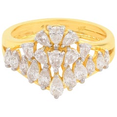 Real 1.15 Carat SI Clarity HI Color Pear Diamond Dome Ring 18 Karat Yellow Gold