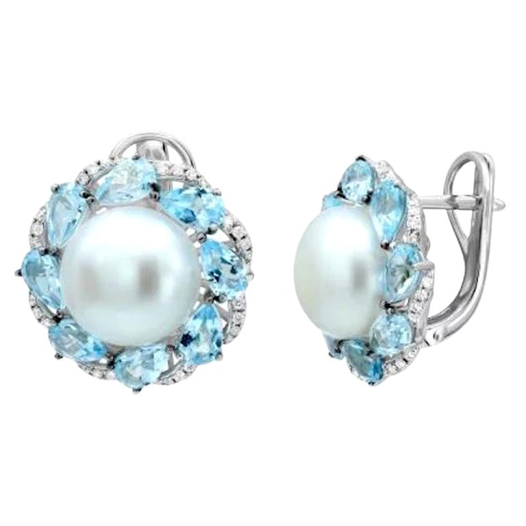 Every Day Topaz Pearl  Diamond White Gold Earrings For Her