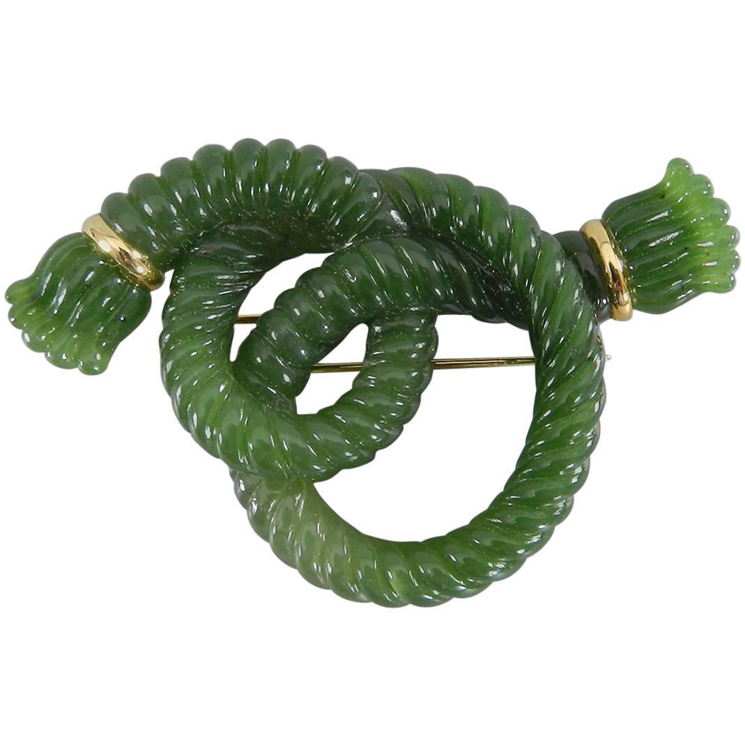 Angela Cummings Green Nephrite and Gold Knot Brooch