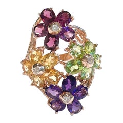 Bochic “Capri” Amethyst, Citrine & Peridot Ring Set In 18K Gold & Silver