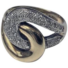 1970s 14 Karat Yellow and White Gold Diamond Twist Ring 11