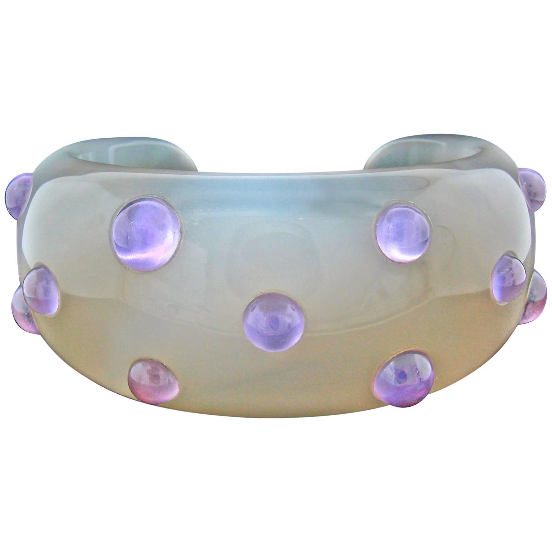 Carved Agate and Amethyst Cuff For Sale
