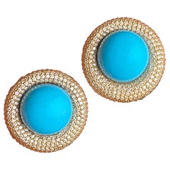 17.84 Carat Turquoise and 3.16 Carat Diamond Studs in 18K Yellow Gold