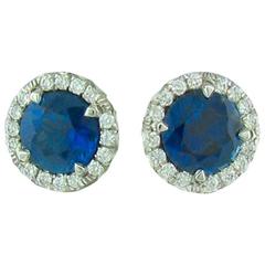 Blue Sapphire and Diamond Stud Earrings