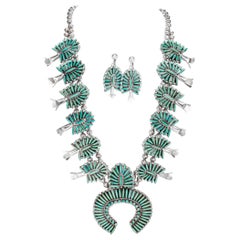 Jane L. Peynetsa Zuni Needlepoint Squash Blossom Necklace & Earring Demi-Parure