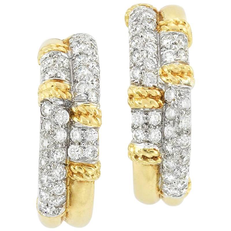 Pair of Gold and Diamond Hoop Earrings by Kutchinsky, 1970