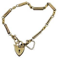 Or rose 9K finement gravé Padlock Bar & Belcher Link Retro 1960's