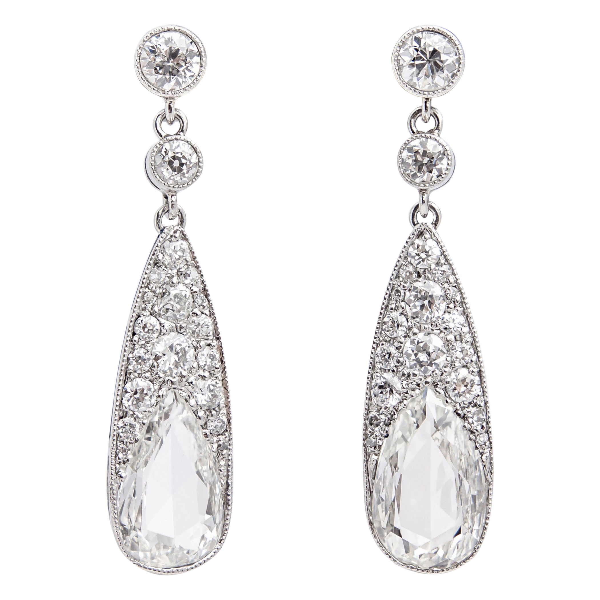 Pendientes de Platino y Diamantes Estilo Belle Epoque