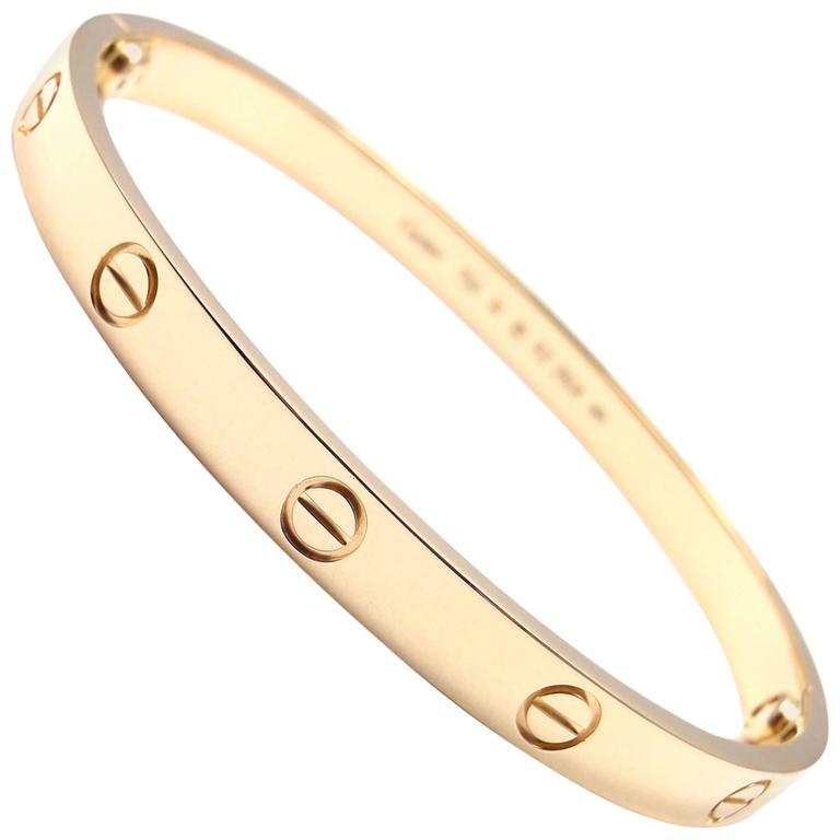 Cartier Love Yellow Gold Bangle Bracelet Size 19 at 1stdibs