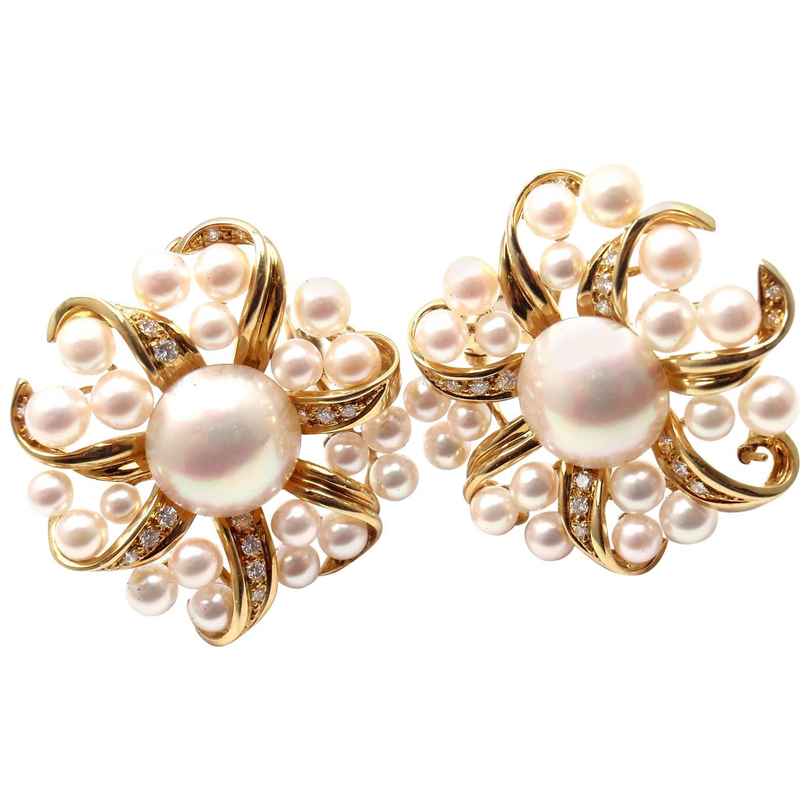Tiffany & Co. Diamond Pearl Yellow Gold Large Earrings