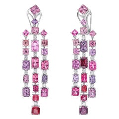 15.72 Carat Multi Spinal Chandelier Earrings 0.69 Ct Diamond 14 Karat White Gold
