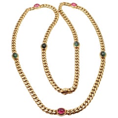 Bulgari Pink and Green Tourmaline Yellow Gold Link Necklace