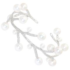 Doria Natural White Akoya Pearl White Gold Cuff Bracelet 9