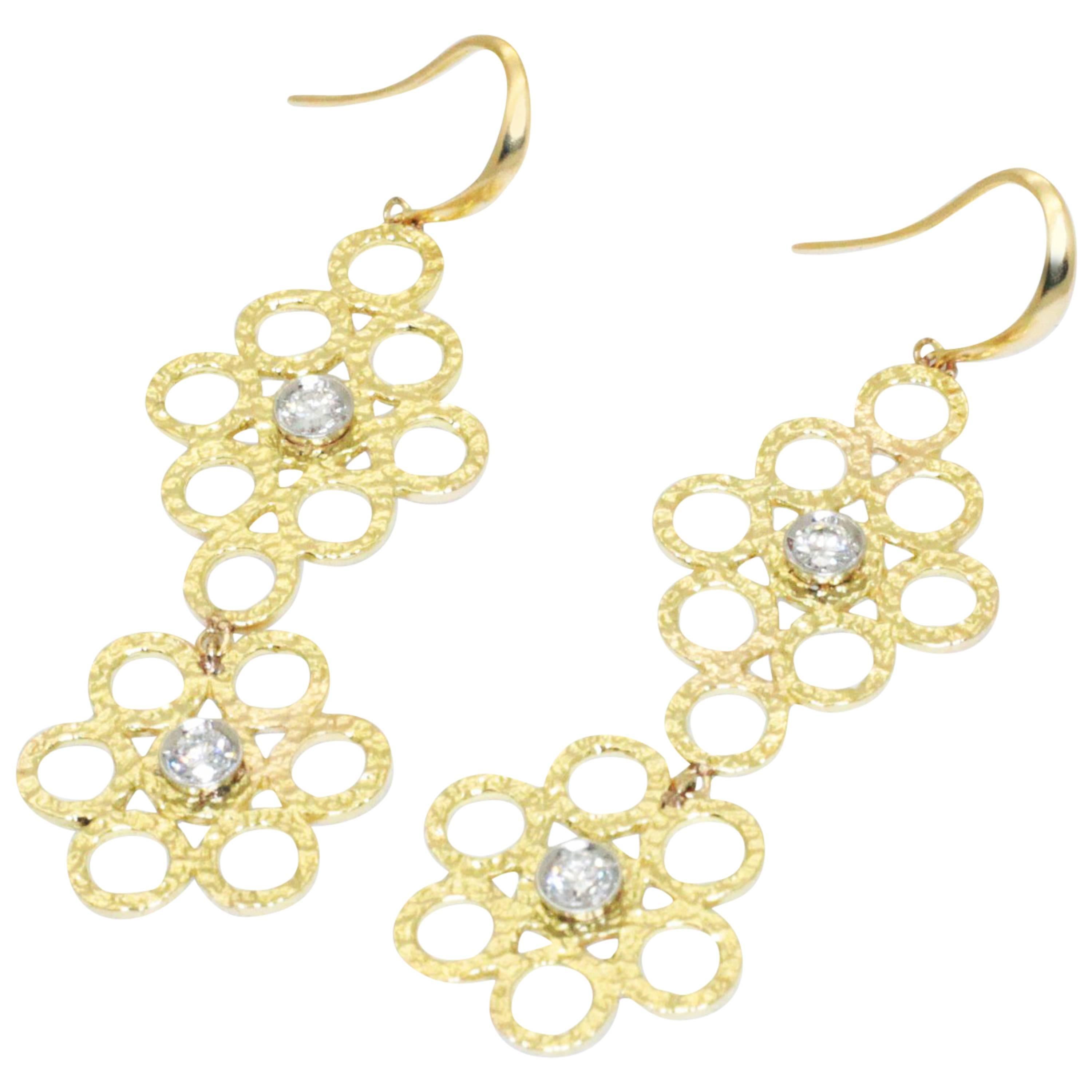 DORIA 0.24 Carats Diamonds Yellow Gold Platinum Earrings