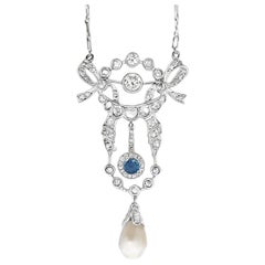 Used Sapphire Pearl and Diamond Pendant Necklace