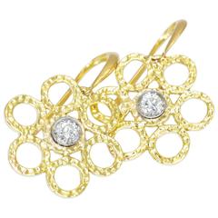 Doria 0.12 Carat Diamonds in 18 Karat Yellow Gold and Platinum Earrings 5