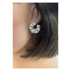 Diamond Crescent Earrings with Floret Motif in 18k Yellow Gold