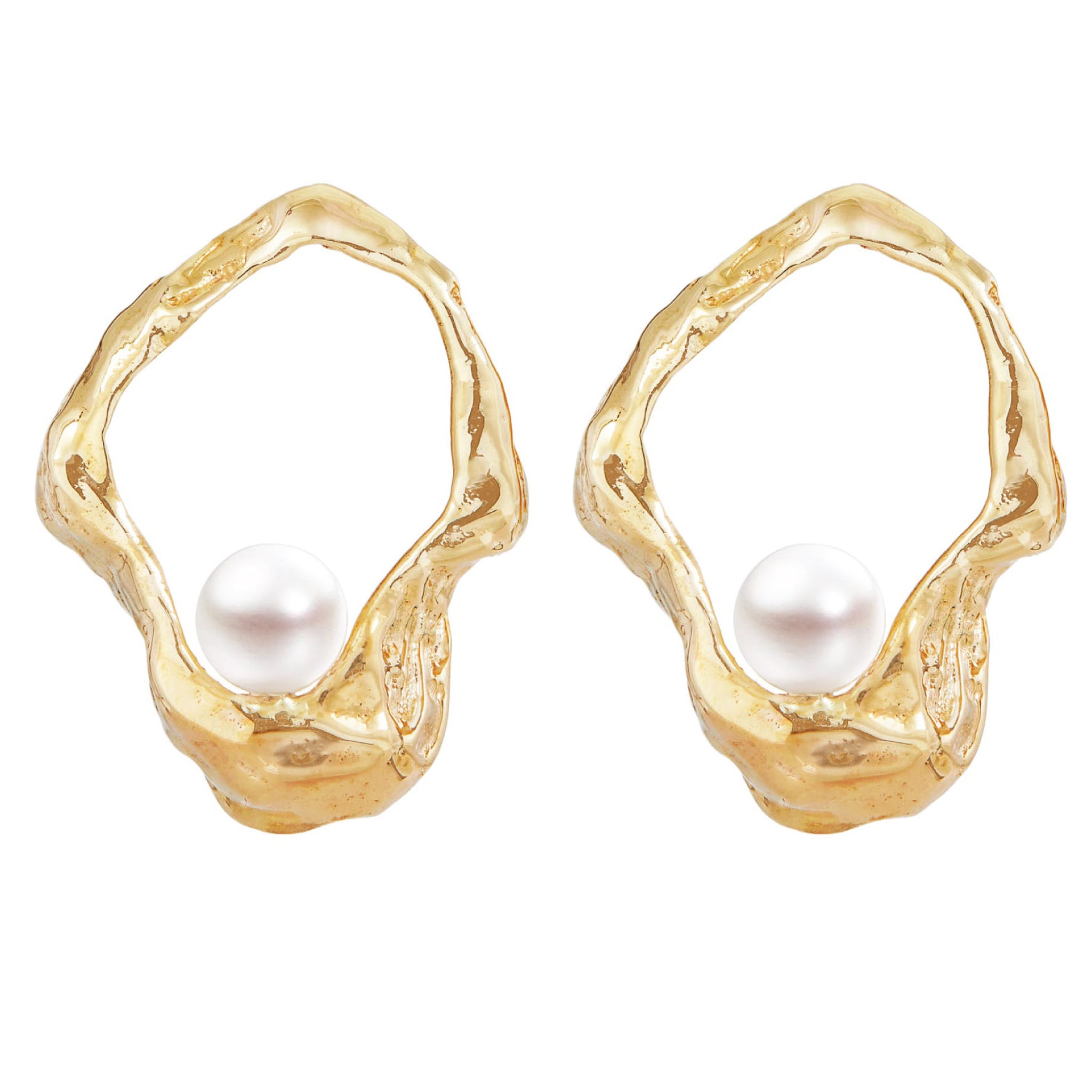 Floating Pearl 14k Gold Earrings For Sale