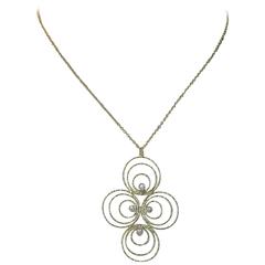 Doria 0.24 Carat White Diamonds Yellow Gold Platinum Pendant Necklace 3