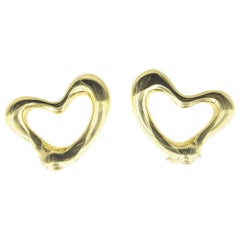 Tiffany & Co. Elsa Peretti 18 Karat Yellow Gold Open Heart Ear Clips