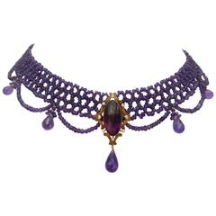 Marina J. Woven Amethyst Gold Centerpiece Drape Necklace