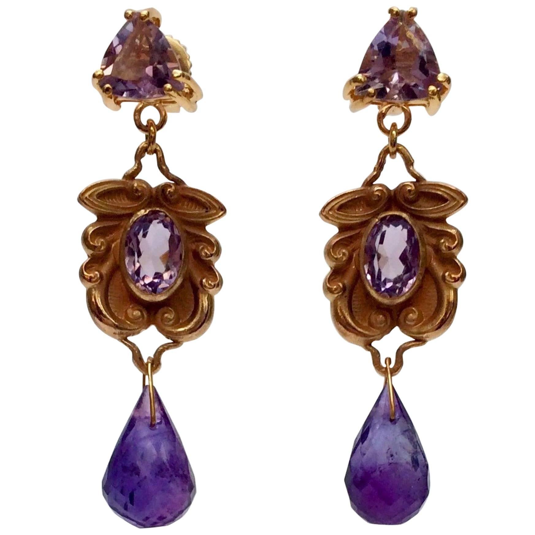 Marina J. Amethyst Rose Gold Drop Earrings