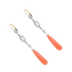 Boucles d'oreilles antiques en corail et diamants de l'époque Antiquités, platine