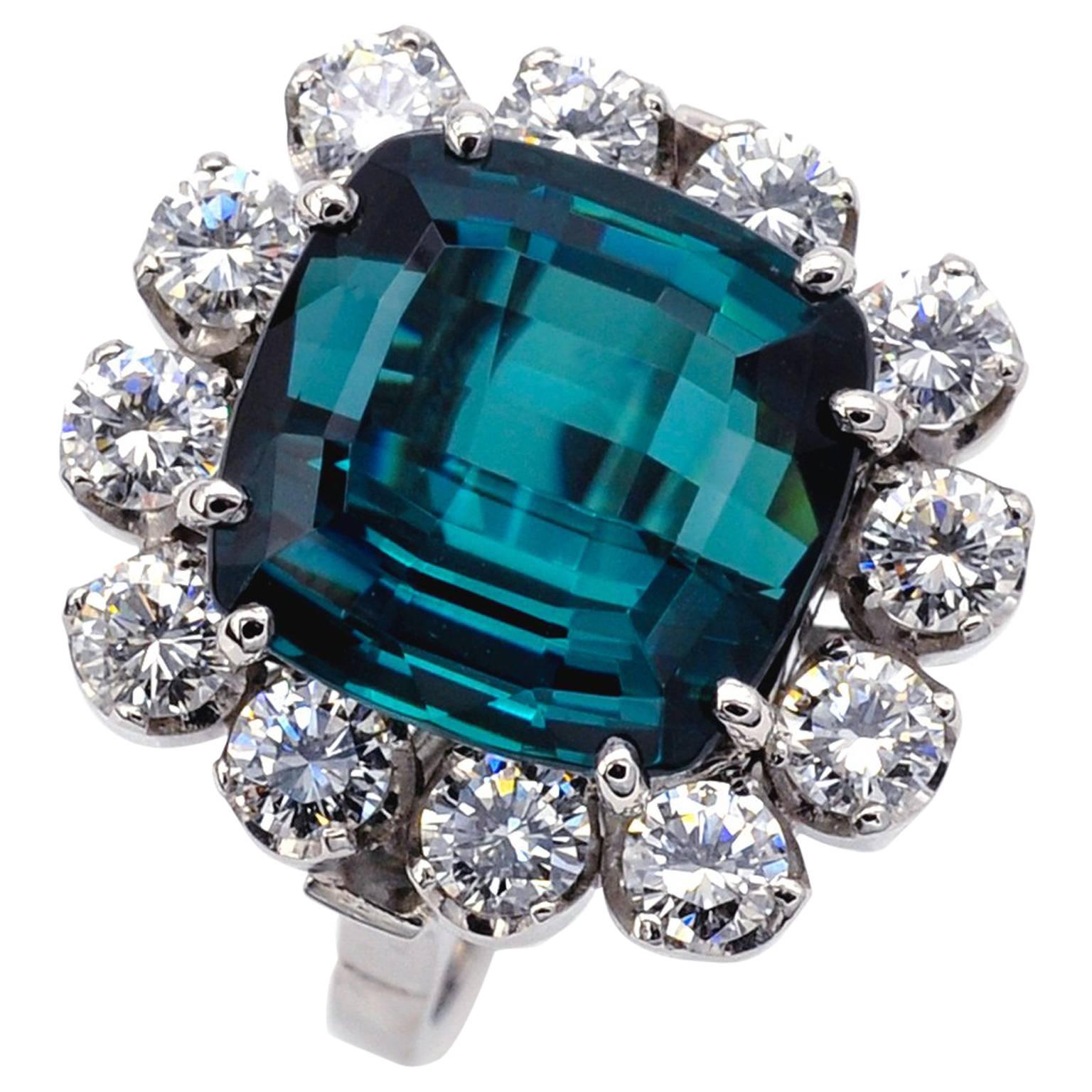 11.02 Carat Fine Indicolite and Diamond Cocktail Ring