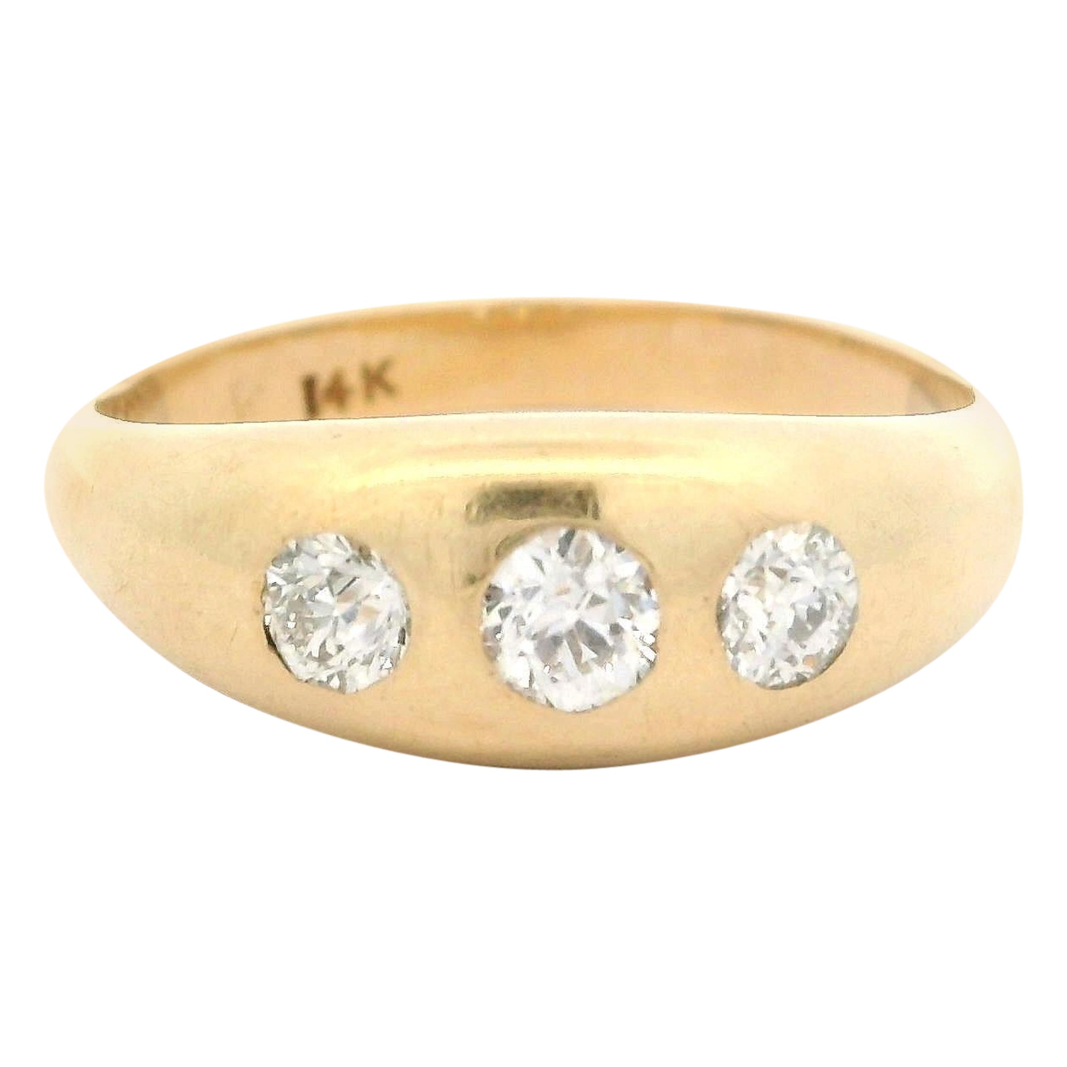 Antique Yellow Gold 0.40ctw Old Cut Diamond Polished Domed Gypsy Band Ring For Sale