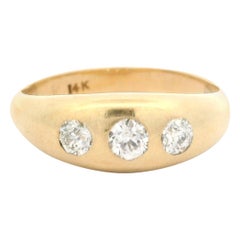 Anello a fascia in oro giallo antico con diamante taglio vecchio da 0,40 ct lucidato a cupola