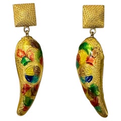 Jahrgang Enemel  14 Kt Gelbgold 10,4 Gm  Ohrringe mit baumelnden Ohrringen, 1,6 Zoll lang
