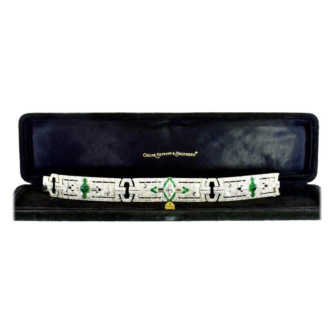 Art Deco Platinum, Diamond & Emerald Bracelet by Oscar Heyman & Bros., c. 1918.