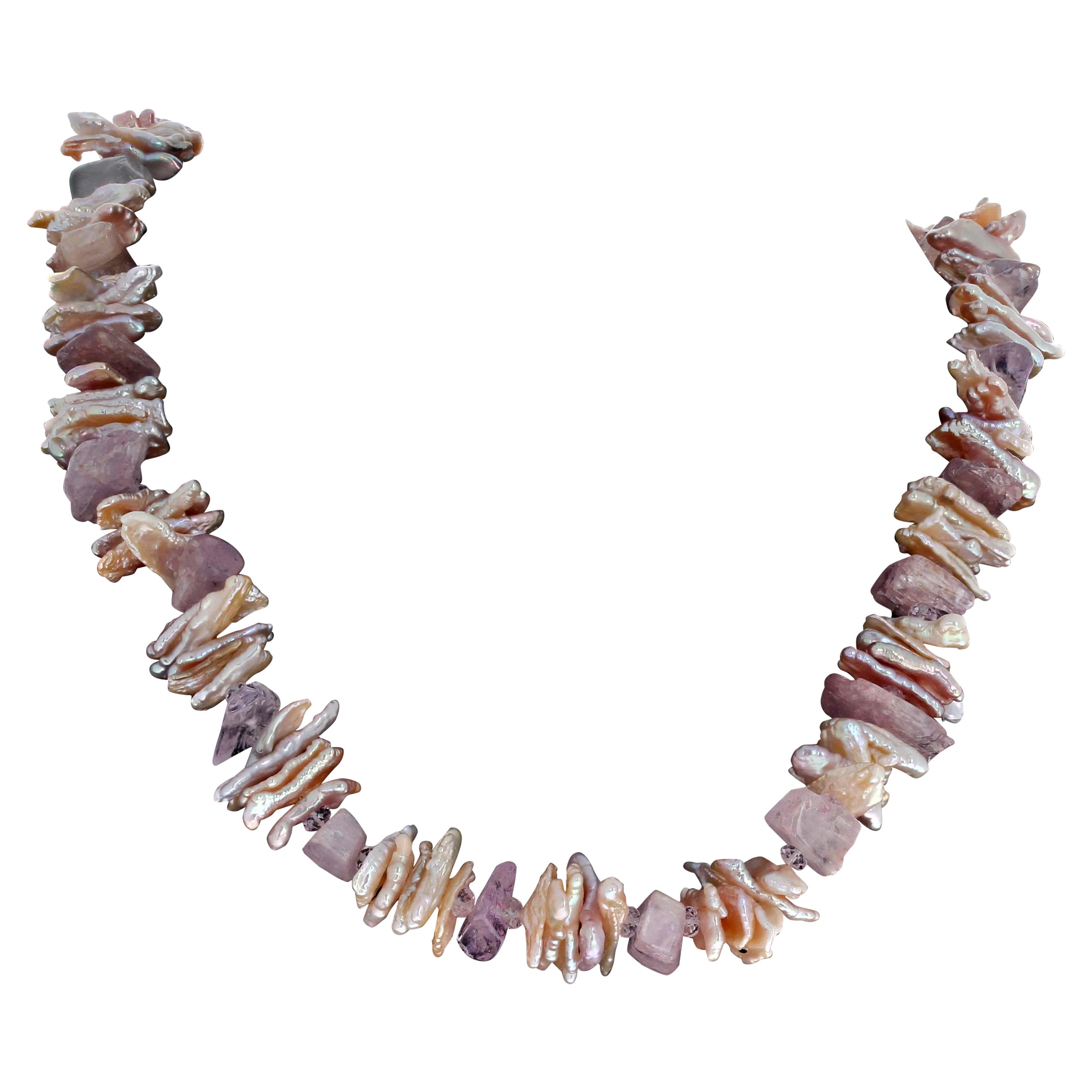 Collana AJD Artistics Affascinante di Kunzite Reale e Conchiglie di Perla Reale da 20 pollici