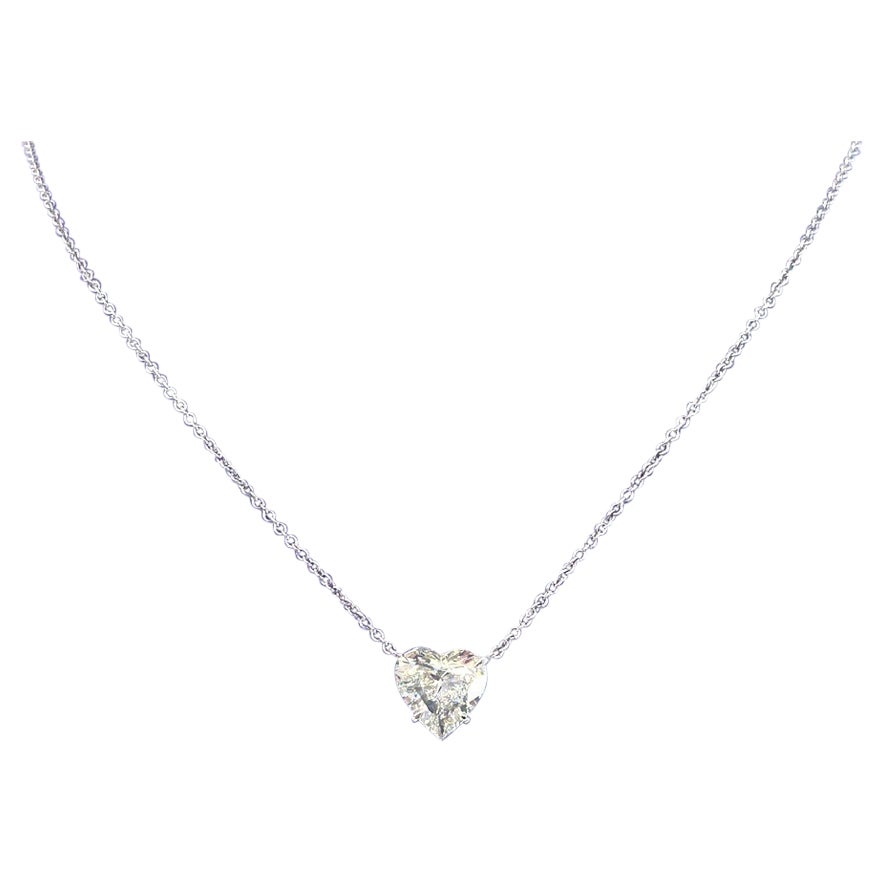 18K White Gold Diamond Heart Shape Pendant Necklace 3.49 Carats W/EGL
