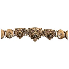 Victorian Lion Bracelet Old Mine Diamond Ruby Gold Cat Panther Leopard Tiger