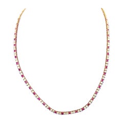 14K Yellow Gold Diamond & Ruby Tennis Necklace 4.82 Carats