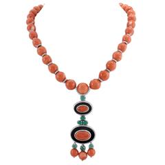 Luise Coral Onyx Diamond Emerald Necklace