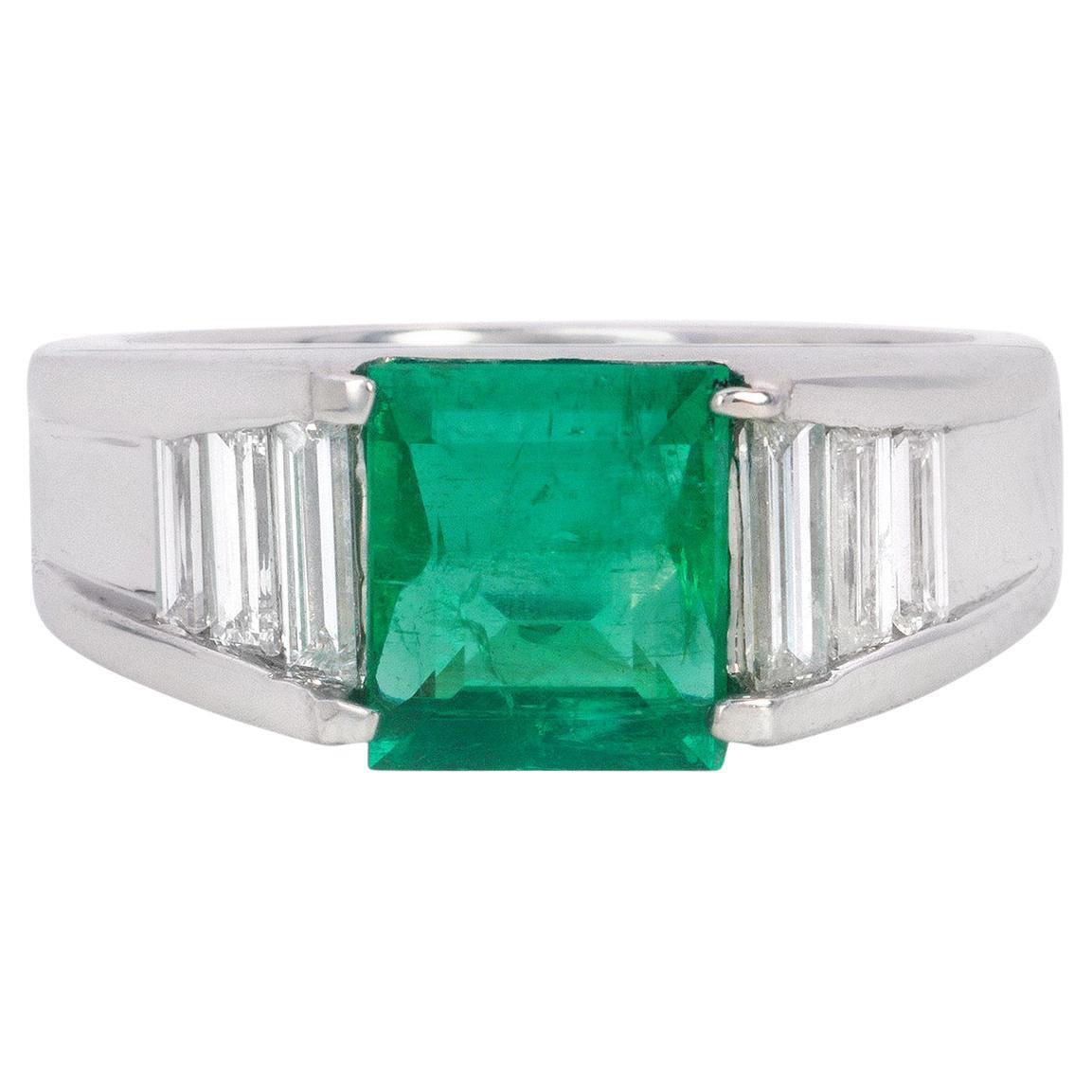 GIA Certified 1.85 Carat Natural Columbian Emerald Platinum Ring