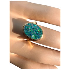 Anillo Ópalo Negro Oro 14 Kilates Antiguo Anillo Retro Cóctel Declaración