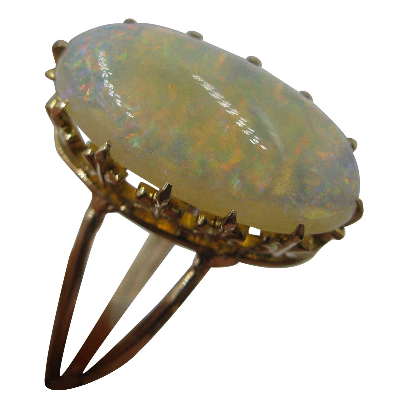 Anillo de ópalo de 3 quilates Oro de 14 quilates Amarillo Verde Naranja Moderno de mediados de siglo en venta