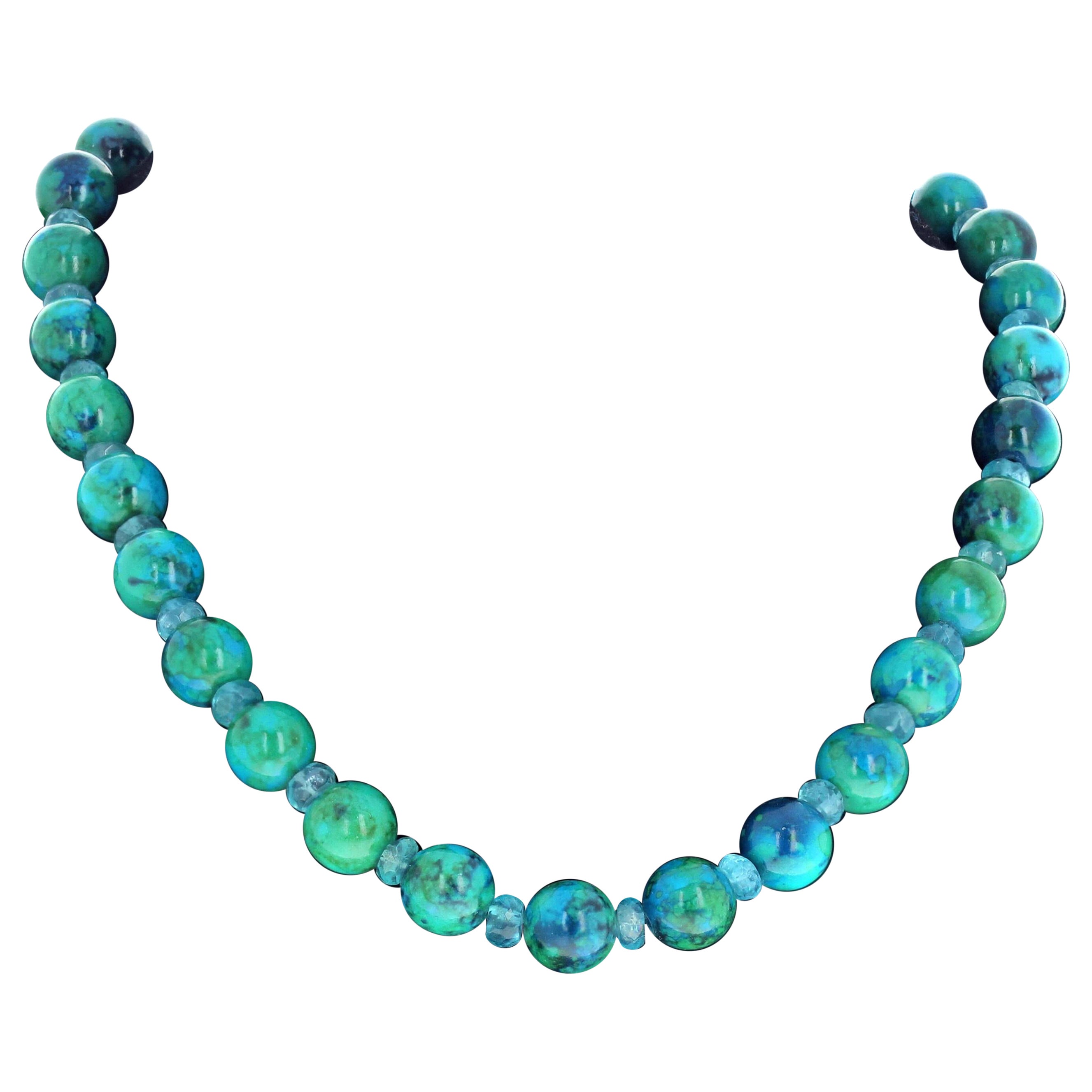 AJD Bellissima collana di azurite naturale e apatite reale da 19 pollici