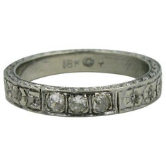 Art Deco Diamond 18 Karat White Gold Wedding Engagement Band Stack Ring Size 5.2