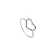 Natural Multi Sapphire Heart Shaped Promise Ring in 14k White gold
