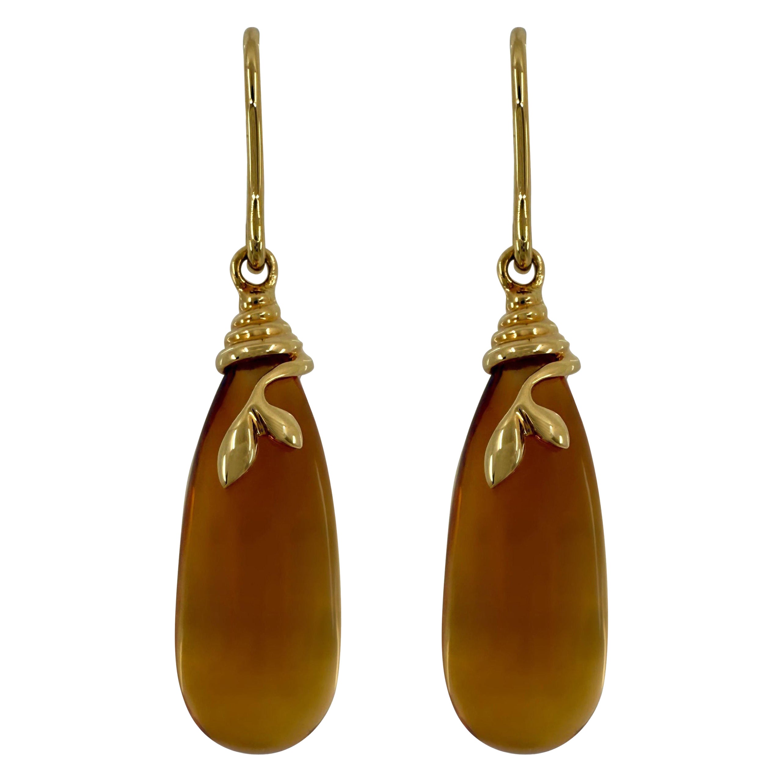 Rare Tiffany & Co. Paloma Picasso Olive Leaf Citrine Gold Drop Dangle Earrings