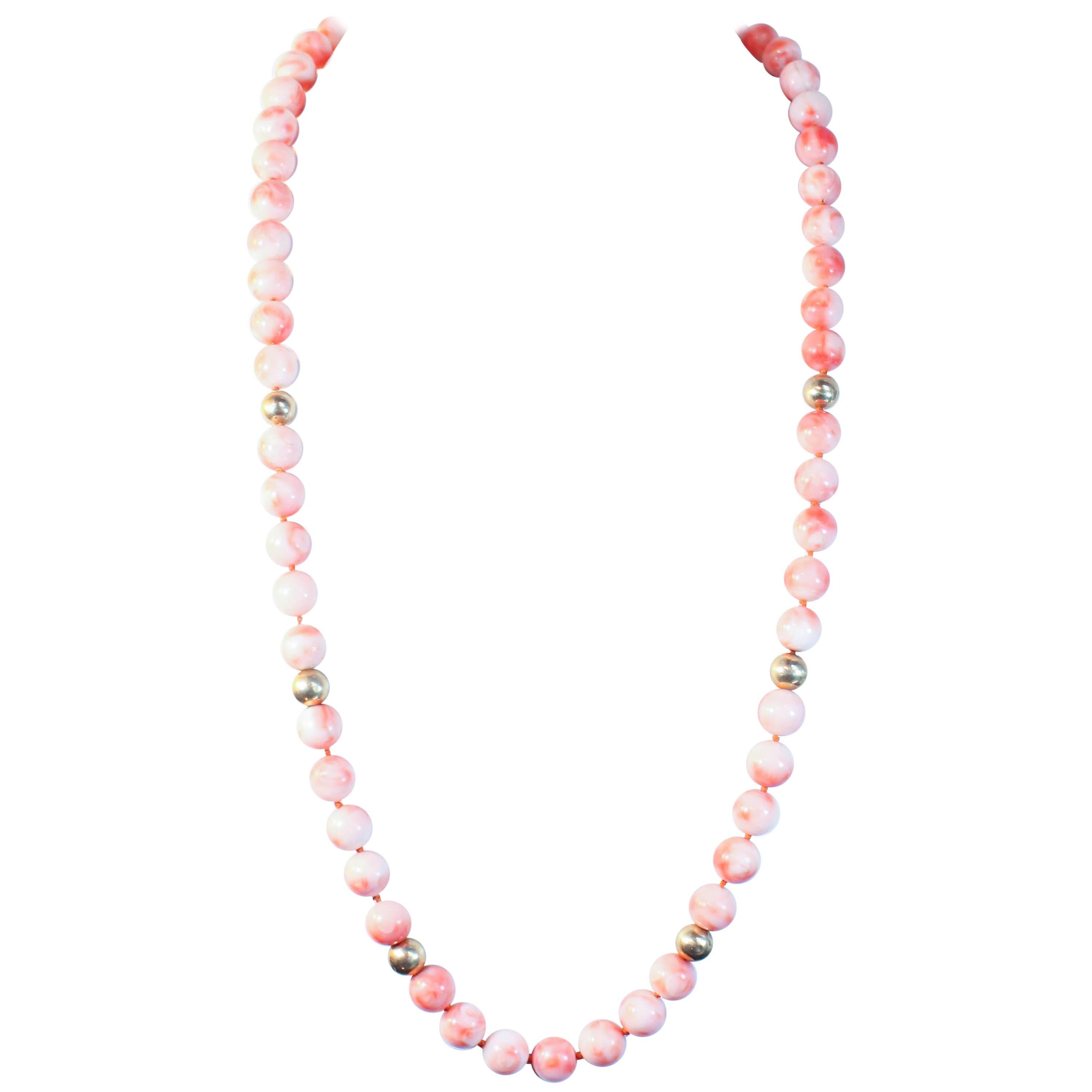 Angel Skin Coral Large Gold Bead Necklace For Sale