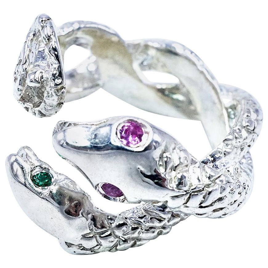 Emerald Pink Sapphire Snake Ring Silver