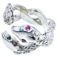 Emerald Pink Sapphire Snake Ring Silver