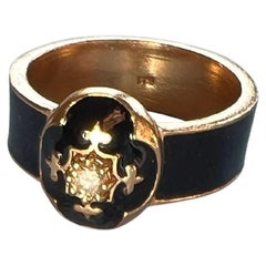 Anello con diamante Anello in oro con smalto nero